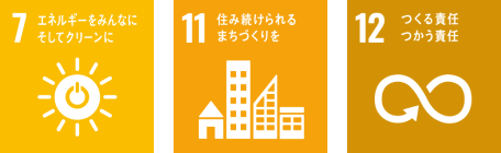 7.エネルギーをみんなにそしてクリーンに 11.住み続けられるまちづくりを 12.つくる責任つかう責任